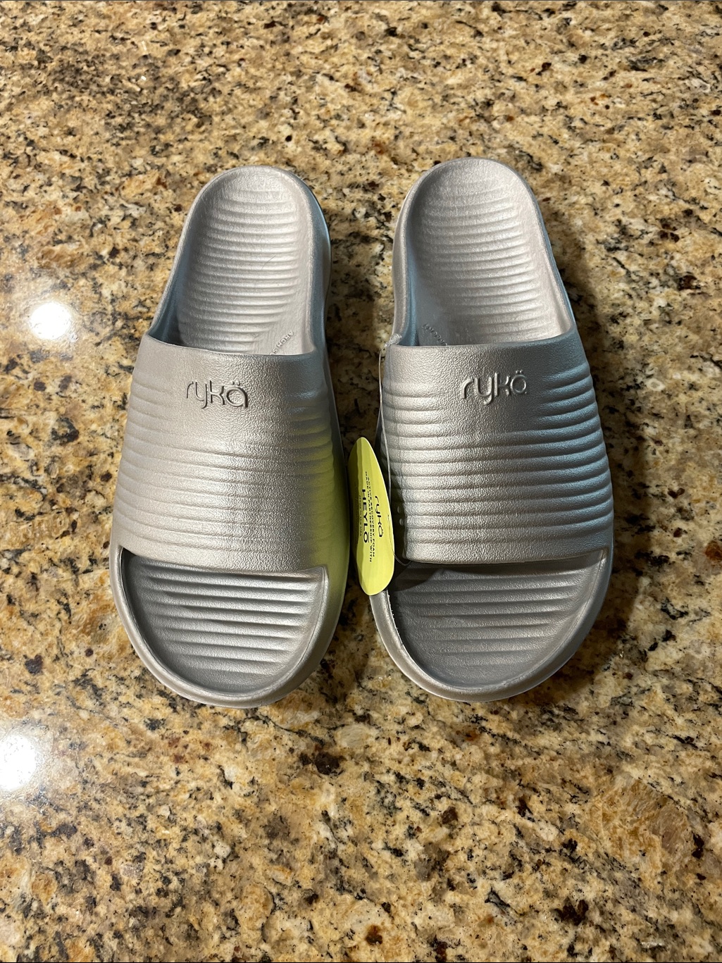 Ryka Women Silver Metallic Slide Sandals
